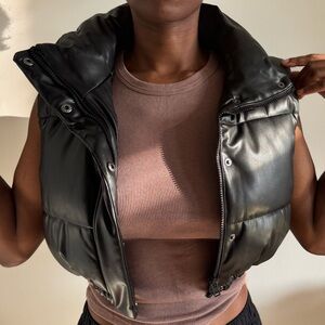 Zara Black Cropped Vest Puffer Coat Adjustable Drawstring